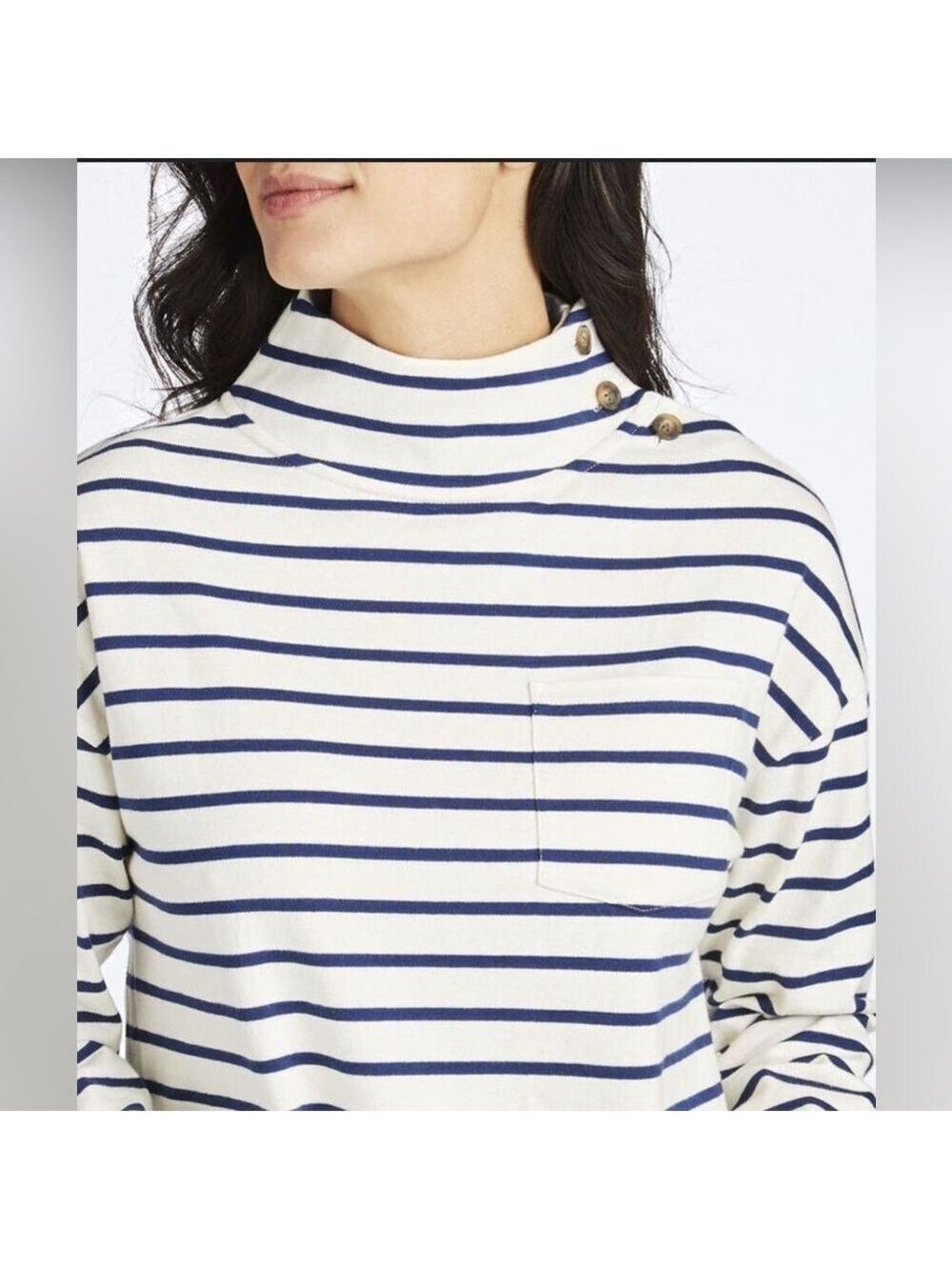 Vineyard Vines Striped Button Mockneck Cotton Long Sleeve Top Size Small